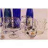 Image 3 : (5) Blue Bottles + (12) Assorted Cups and Glasses