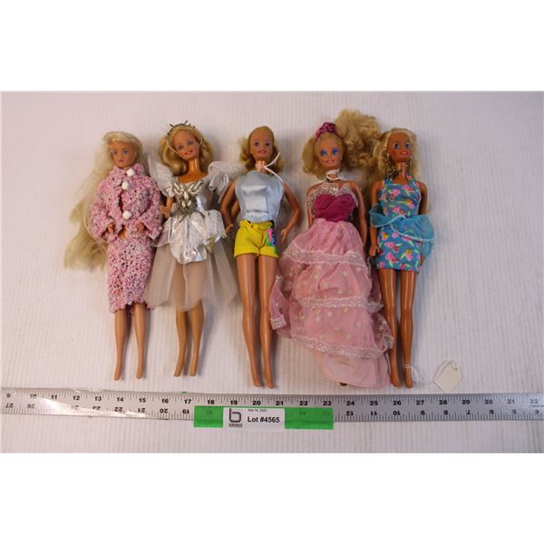 (5) Assorted Barbie Dolls - 1980s (One Has a Discoloured Bodice, One has Marks on Chest, One Has Mar