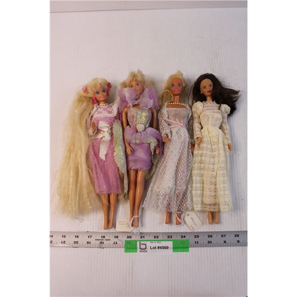 (4) Assorted Barbie Dolls - 1980s (One's Head is Loose, One Has Hair Missing on Back of Head)