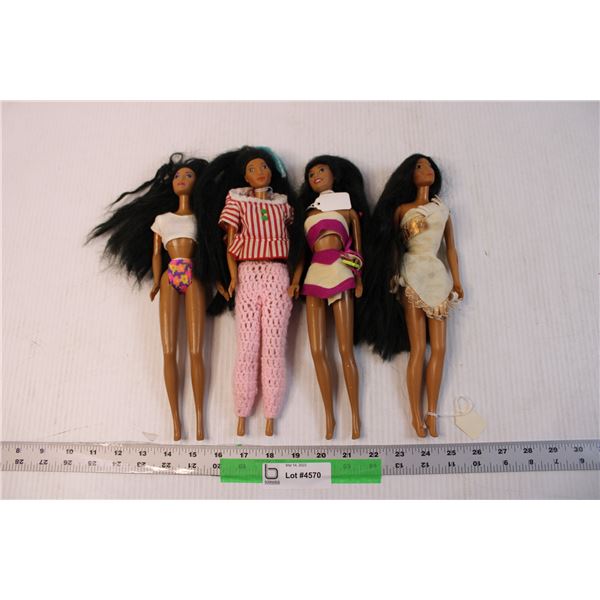 (4) Assorted Pocahontas Barbies (One Has a Dirty Outfit)