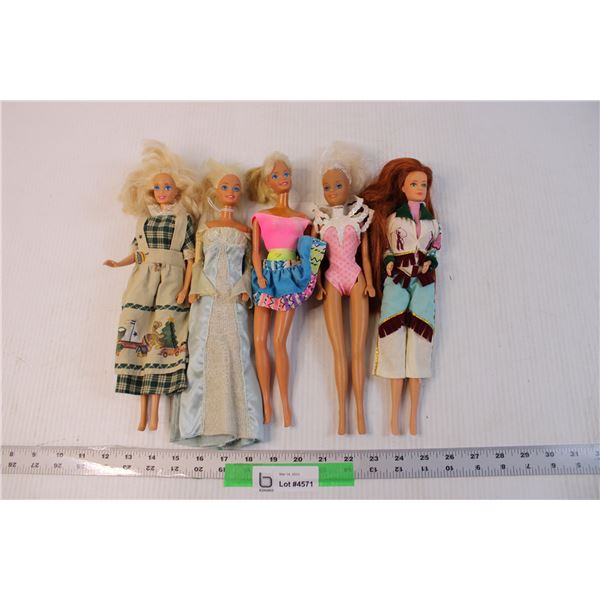 (5) Assorted Barbie Dolls - 1980s (One Has Discoloured Bodice and Marks on Body Along with A Dirty O