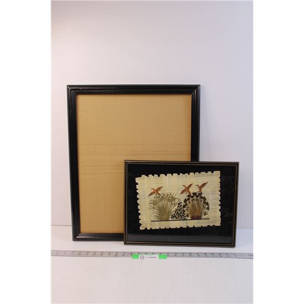 (2) Frames - One with Egyptian Art (Larger Frame Only has Cardboard and No Backing, Frame in Front H