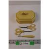 Image 1 : Vintage Manicure Set (Plastic is Yellowed Throughout, Inside of Case is Dirty, Case does not Fully C