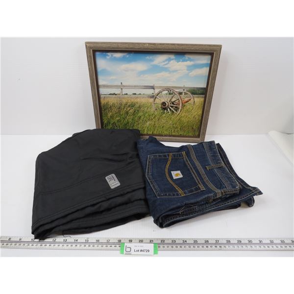 Carhartt Jeans (size 6 regular) - Urban Life Pants (size9) - Framed Picture (15 1/2" x 13 3/4")