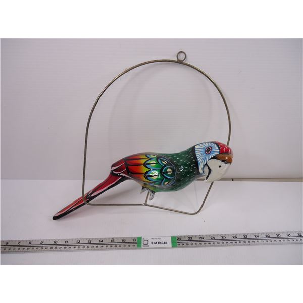 Wooden Ornamental Parrot with Metal Perch