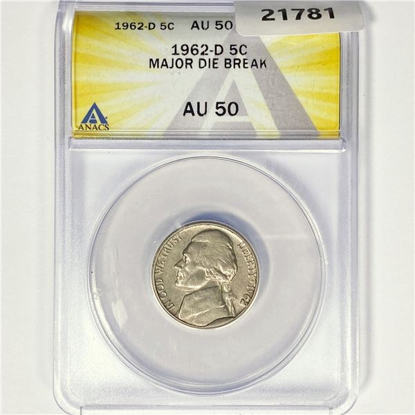 1962-D Jefferson Nickel ANACS AU50