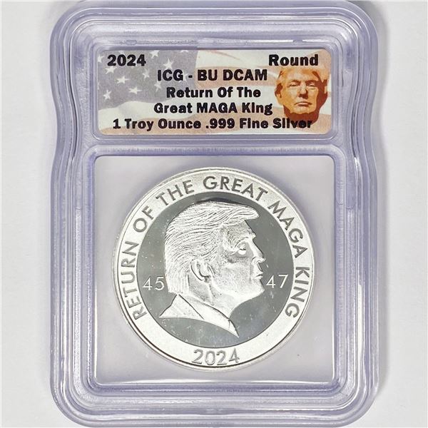 2024 1oz Silver MAGA King Trump ICG BU DCAM