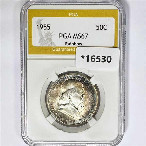 1955 Franklin Half Dollar PGA MS67 Rainbow