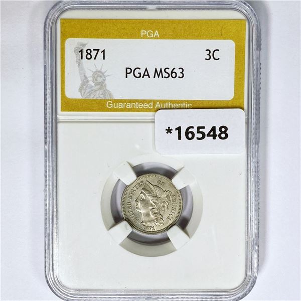 1871 Nickel Three Cent PGA MS63