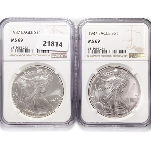 1987 American Silver Eagle Set (2) NGC MS69