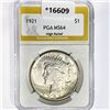 Image 1 : 1921 Silver Peace Dollar PGA MS64 High Relief