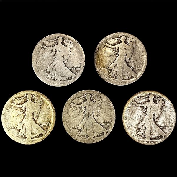 (5) Walking Half Dollar ((2) 1916, (2) 1916-S, 19