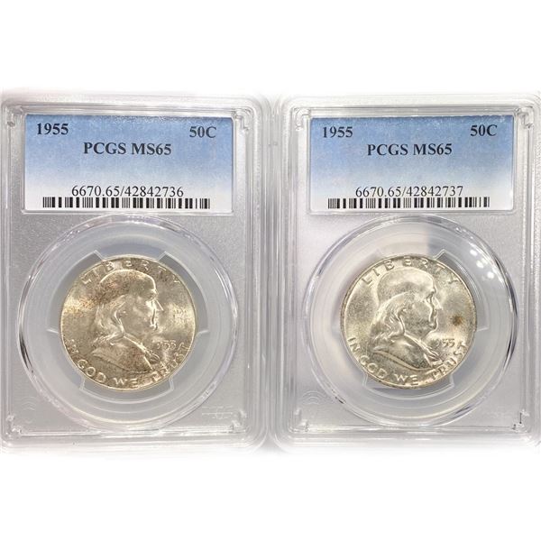 1955 Set (2) Franklin Half Dollar PCGS MS65