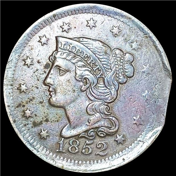 1852 3% Straight Clip Large Cent LIGHT CIRC