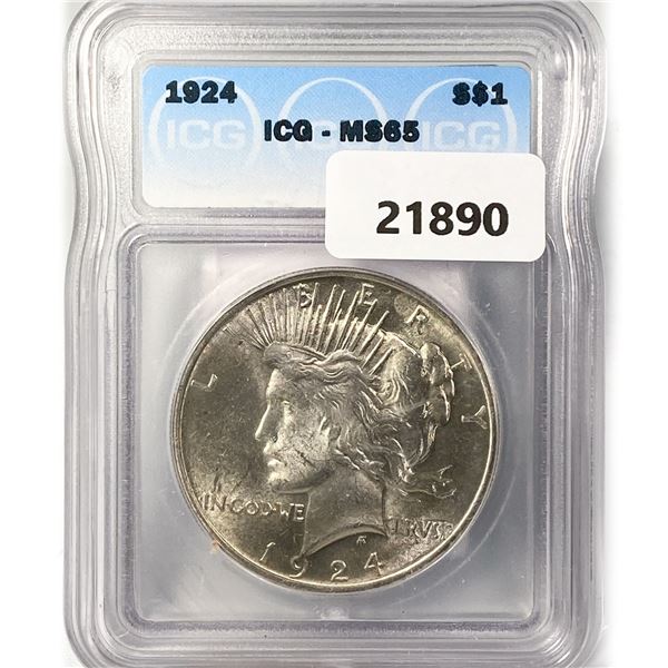 1924 Silver Peace Dollar ICG MS65
