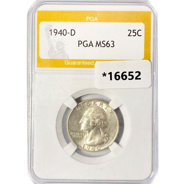 1940-D Washington Silver Quarter PGA MS63