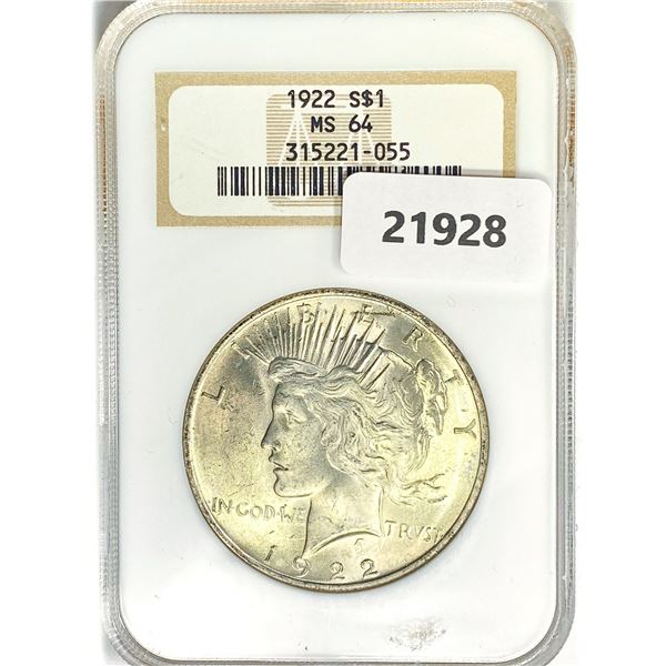1922 Silver Peace Dollar NGC MS64