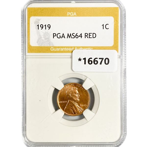 1919 Wheat Cent PGA MS64 RED