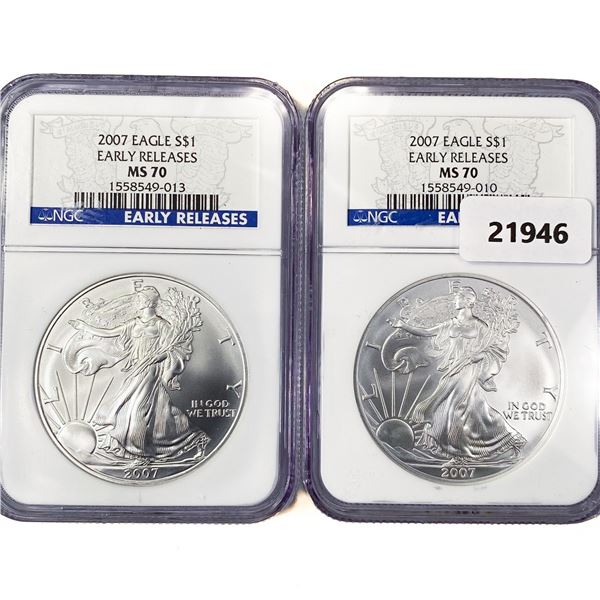 2007 Set (2) American Silver Eagle NGC MS70