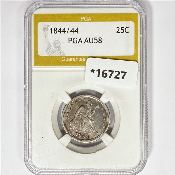 1844/44 Seated Liberty Quarter PGA AU58