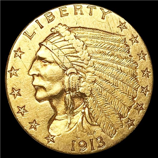 1913 $2.50 Gold Quarter Eagle NEARLY UNCIRCULATED