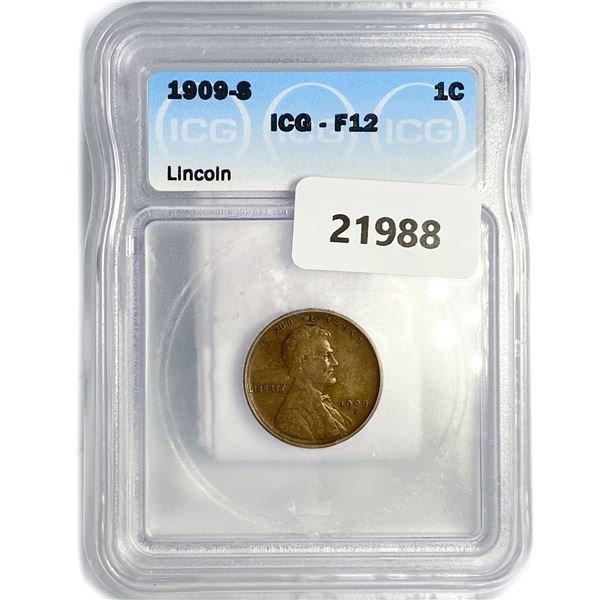 1909-S Wheat Cent ICG F12