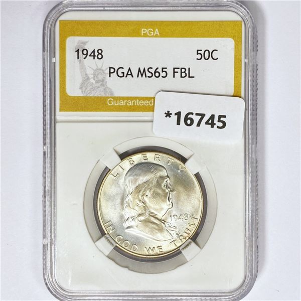 1948 Franklin Half Dollar PGA MS65 FBL