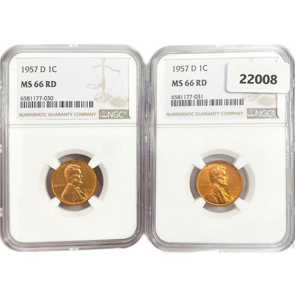 1957-D Set (2) Wheat Cent NGC MS66 RD