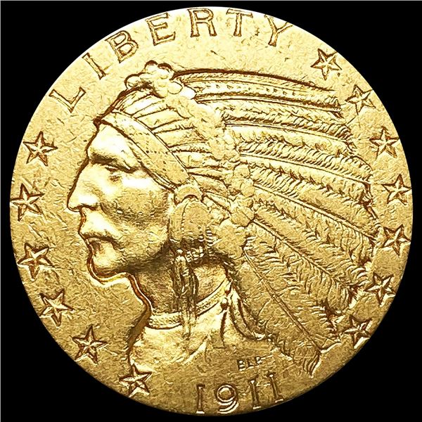 1911-S $5 Gold Half Eagle LIGHTLY CIRCULATED