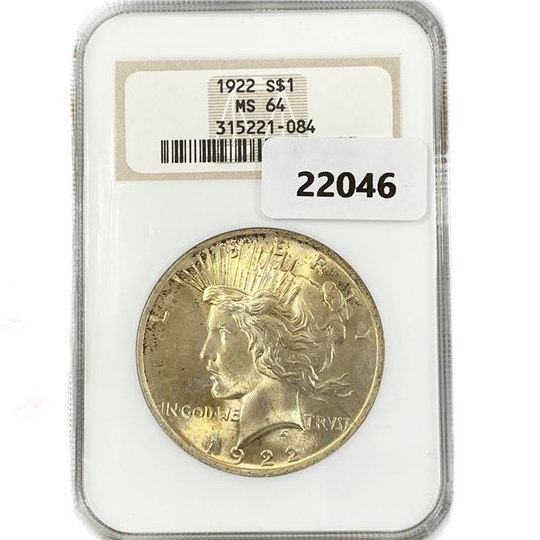 1922 Silver Peace Dollar NGC MS64