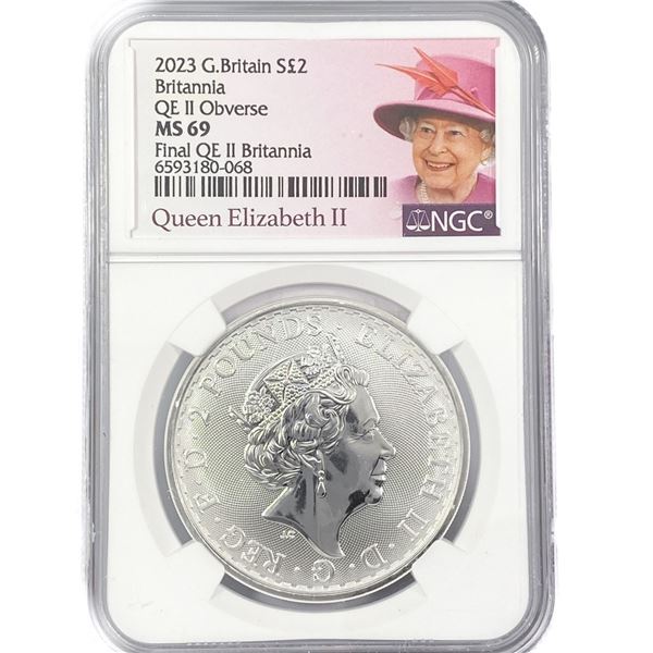 2023 1oz G.B. S2Â£ NGC GEM UNC Q. Elizabeth II