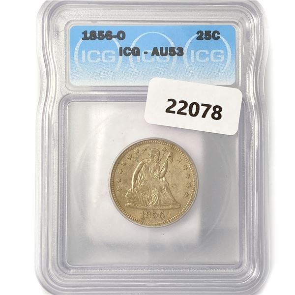 1856-O Seated Liberty Quarter ICG AU53