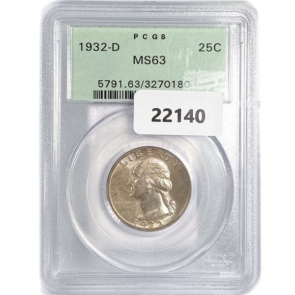 1932-D Washington Silver Quarter PCGS MS63