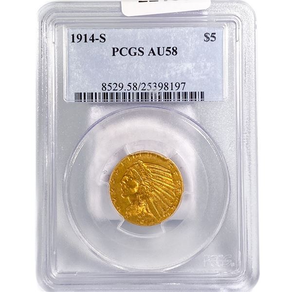 1914-S $5 Gold Half Eagle PCGS AU58