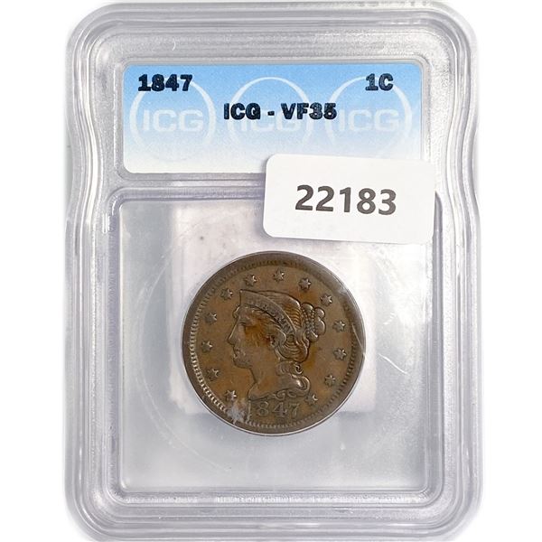 1847 Large Cent ICG VF35