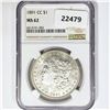 Image 1 : 1891-CC Morgan Silver Dollar NGC MS62