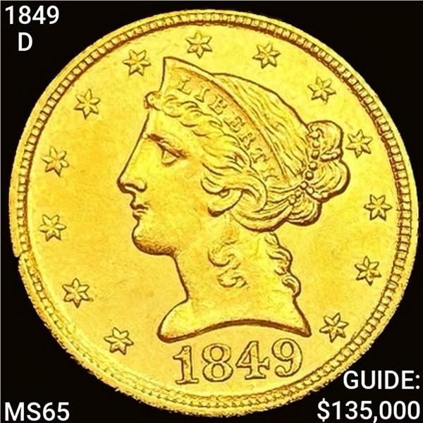 1849-D $5 Gold Half Eagle GEM BU