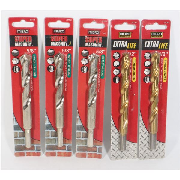 LOT OF 5 MIBRO METAL DRILL BITS INCLUDES