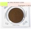 Image 2 : 1938 UK ONE PENNY COIN