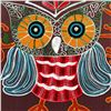 Image 3 : NEEDLEPOINT OWL FOLK ART WALL HANGING - PLAQUE