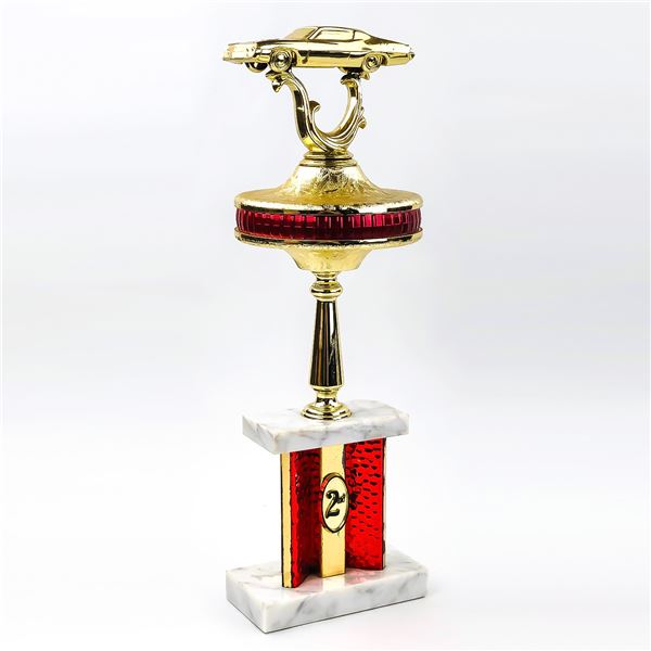 VINTAGE 2ND PLACE AUTO CAR TROPHY WITH MARBLE