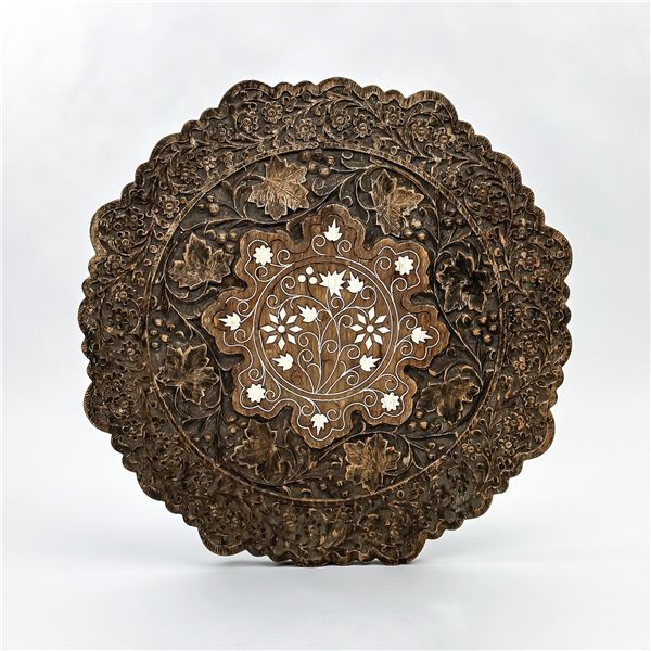 VINTAGE HAND CRAFTED INLAID FLORAL WOOD CARVING