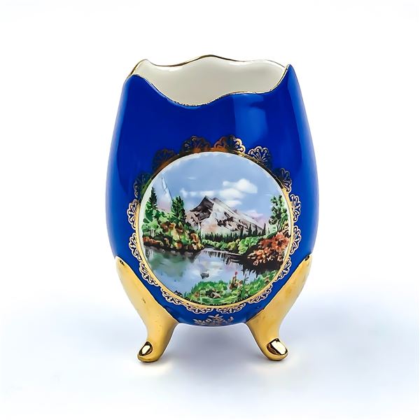 FOOTED PORCELAIN EGG VASE - MT RUNDLE BANFF, AB