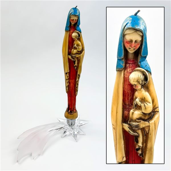 VINTAGE MOTHER MARY WITH BABY JESUS WAX CANDLE