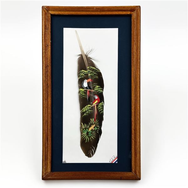 HAND PAINTED ARTIST SIGNED FEATHER - COSTA RICA