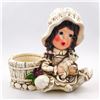 Image 1 : VINTAGE CHALKWARE PLANTER - GIRL WITH CAT - MEXICO