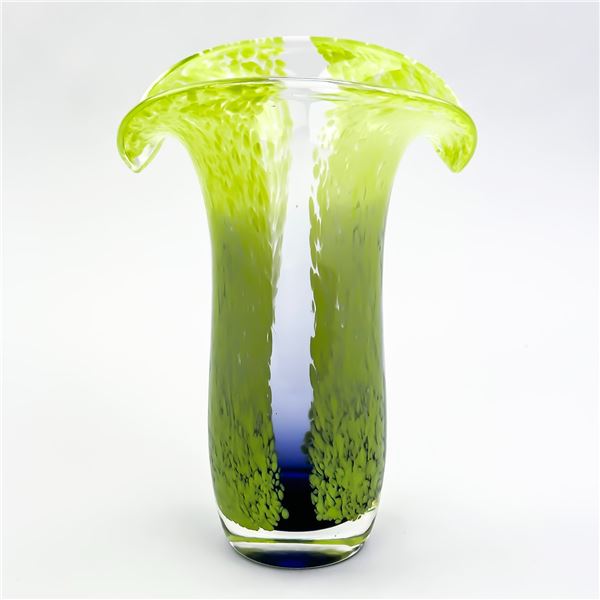 JACK IN THE PULPIT STYLE ART GLASS VASE - GREEN/BL