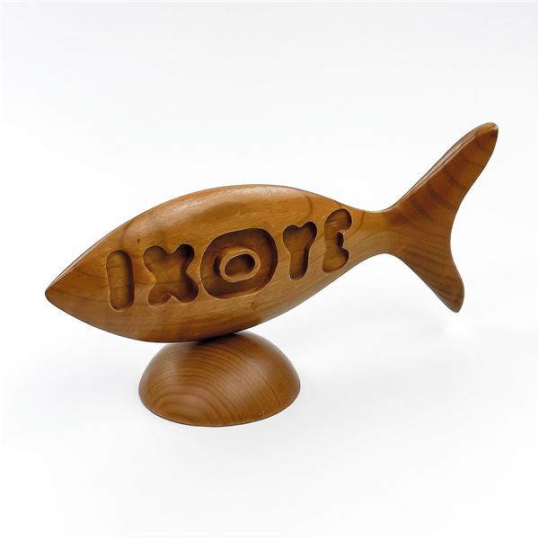 VINTAGE IXOYE JESUS FISH RELIGIOUS WOOD SCULPTURE