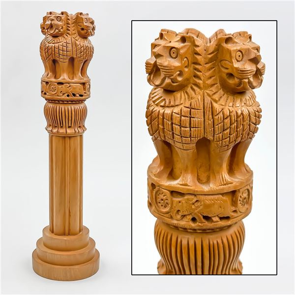 ASHOKA PILLAR WOOD SCULPTURE - EMBLEM OF INDIA