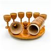 Image 3 : WOODEN BOTTLE & WINE GOBLETS SET - PYROGRAPHY